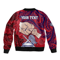 Personalised Fathers Day Polynesian Islands American Samoa Bomber Jacket Dad Ou Te Alofa Ia Te Oe Tama - Polynesian Flowers Tribal LT9 - Polynesian Pride