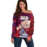 Personalised Fathers Day Polynesian Islands American Samoa Off Shoulder Sweater Dad Ou Te Alofa Ia Te Oe Tama - Polynesian Flowers Tribal LT9 Women Red - Polynesian Pride