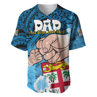 Fathers Day Polynesian Islands Fiji Baseball Jersey Dad Au Lomani Iko - Polynesian Flowers Tribal LT9 Blue - Polynesian Pride