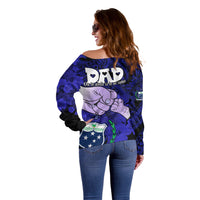 Dads Day Samoa Off Shoulder Sweater Dad Ou Te Alofa Ia Te Oe Tama - Blue Polynesian Flowers Tribal LT9 - Polynesian Pride