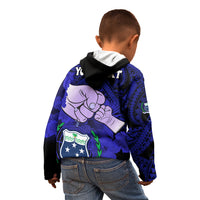 Personalised Dads Day Samoa Kid Hoodie Dad Ou Te Alofa Ia Te Oe Tama - Blue Polynesian Flowers Tribal LT9 - Polynesian Pride
