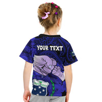 Personalised Fathers Day Polynesian Islands Samoa Kid T Shirt Dad Ou Te Alofa Ia Te Oe Tama - Blue Polynesian Flowers Tribal LT9 - Polynesian Pride