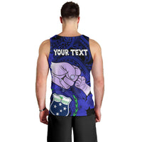 Personalised Fathers Day Polynesian Islands Samoa Men Tank Top Dad Ou Te Alofa Ia Te Oe Tama - Blue Polynesian Flowers Tribal LT9 - Polynesian Pride