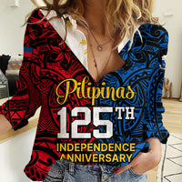 125th Independence Anniversary Philippines Women Casual Shirt Polynesian Pilipinas Flag Style - Black LT9 Female Black - Polynesian Pride