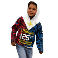 Personalised 125th Independence Anniversary Philippines Kid Hoodie Polynesian Pilipinas Flag Style - Black LT9 - Polynesian Pride