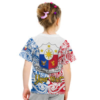 Personalised Polynesian Philippines Kid T Shirt Pilipinas Flag Style for 125th Independence Anniversary White LT9 - Polynesian Pride