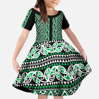 New Zealand Maori Niho Taniwha Kid Short Sleeve Dress Kakariki Mangopare and Puhoro Pattern LT9 KID Green - Polynesian Pride