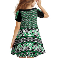 New Zealand Maori Niho Taniwha Kid Short Sleeve Dress Kakariki Mangopare and Puhoro Pattern LT9 - Polynesian Pride