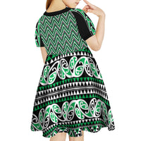 New Zealand Maori Niho Taniwha Kid Short Sleeve Dress Kakariki Mangopare and Puhoro Pattern LT9 - Polynesian Pride