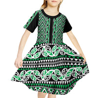 New Zealand Maori Niho Taniwha Kid Short Sleeve Dress Kakariki Mangopare and Puhoro Pattern LT9 - Polynesian Pride