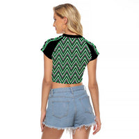 New Zealand Maori Niho Taniwha Raglan Cropped T Shirt Kakariki Mangopare and Puhoro Pattern LT9 - Polynesian Pride