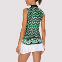 New Zealand Maori Niho Taniwha Women Sleeveless Polo Shirt Kakariki Mangopare and Puhoro Pattern LT9 - Polynesian Pride