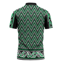 New Zealand Maori Niho Taniwha Zipper Polo Shirt Kakariki Mangopare and Puhoro Pattern LT9 - Polynesian Pride