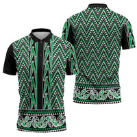 New Zealand Maori Niho Taniwha Zipper Polo Shirt Kakariki Mangopare and Puhoro Pattern LT9 - Polynesian Pride