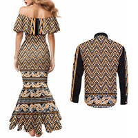 New Zealand Maori Niho Taniwha Couples Matching Mermaid Dress and Long Sleeve Button Shirt Karaka Mangopare and Puhoro Pattern