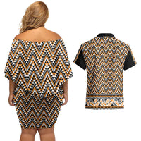 New Zealand Maori Niho Taniwha Couples Matching Off Shoulder Short Dress and Hawaiian Shirt Karaka Mangopare and Puhoro Pattern LT9 - Polynesian Pride