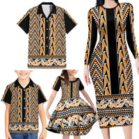 New Zealand Maori Niho Taniwha Family Matching Long Sleeve Bodycon Dress and Hawaiian Shirt Karaka Mangopare and Puhoro Pattern