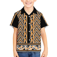 New Zealand Maori Niho Taniwha Family Matching Short Sleeve Bodycon Dress and Hawaiian Shirt Karaka Mangopare and Puhoro Pattern