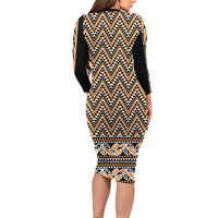 New Zealand Maori Niho Taniwha Long Sleeve Bodycon Dress Karaka Mangopare and Puhoro Pattern LT9 - Polynesian Pride