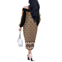 New Zealand Maori Niho Taniwha Off The Shoulder Long Sleeve Dress Karaka Mangopare and Puhoro Pattern LT9 - Polynesian Pride