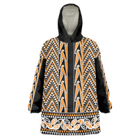 New Zealand Maori Niho Taniwha Wearable Blanket Hoodie Karaka Mangopare and Puhoro Pattern LT9 One Size Gold - Polynesian Pride