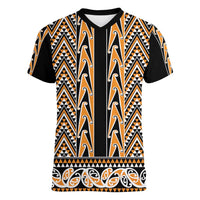 New Zealand Maori Niho Taniwha Women V-Neck T-Shirt Karaka Mangopare and Puhoro Pattern LT9 Female Gold - Polynesian Pride