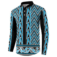 New Zealand Maori Niho Taniwha Button Sweatshirt Kikorangi Mangopare and Puhoro Pattern