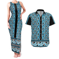 New Zealand Maori Niho Taniwha Couples Matching Tank Maxi Dress and Hawaiian Shirt Kikorangi Mangopare and Puhoro Pattern
