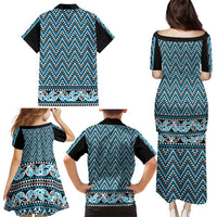 New Zealand Maori Niho Taniwha Family Matching Puletasi and Hawaiian Shirt Kikorangi Mangopare and Puhoro Pattern