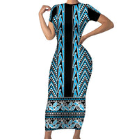 New Zealand Maori Niho Taniwha Family Matching Short Sleeve Bodycon Dress and Hawaiian Shirt Kikorangi Mangopare and Puhoro Pattern