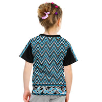 New Zealand Maori Niho Taniwha Kid T Shirt Kikorangi Mangopare and Puhoro Pattern
