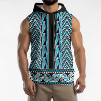 New Zealand Maori Niho Taniwha Sleeveless Hoodie Kikorangi Mangopare and Puhoro Pattern LT9 - Polynesian Pride