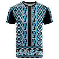 New Zealand Maori Niho Taniwha T Shirt Kikorangi Mangopare and Puhoro Pattern