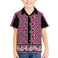 New Zealand Maori Niho Taniwha Family Matching Short Sleeve Bodycon Dress and Hawaiian Shirt Mawhero Mangopare and Puhoro Pattern LT9 Son's Shirt Pink - Polynesian Pride