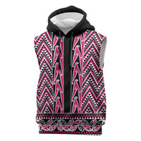 New Zealand Maori Niho Taniwha Sleeveless Hoodie Mawhero Mangopare and Puhoro Pattern LT9 Pink - Polynesian Pride
