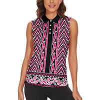 New Zealand Maori Niho Taniwha Women Sleeveless Polo Shirt Mawhero Mangopare and Puhoro Pattern