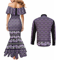 New Zealand Maori Niho Taniwha Couples Matching Mermaid Dress and Long Sleeve Button Shirt Waiporopo Mangopare and Puhoro Pattern LT9 - Polynesian Pride