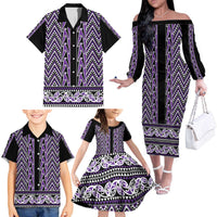 New Zealand Maori Niho Taniwha Family Matching Off The Shoulder Long Sleeve Dress and Hawaiian Shirt Waiporopo Mangopare and Puhoro Pattern LT9 - Polynesian Pride