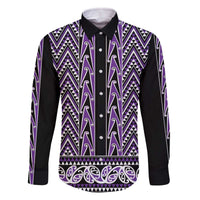 New Zealand Maori Niho Taniwha Family Matching Off The Shoulder Long Sleeve Dress and Hawaiian Shirt Waiporopo Mangopare and Puhoro Pattern LT9 Dad's Shirt - Long Sleeve Purple - Polynesian Pride