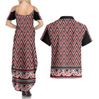 New Zealand Maori Niho Taniwha Couples Matching Summer Maxi Dress and Hawaiian Shirt Whero Mangopare and Puhoro Pattern