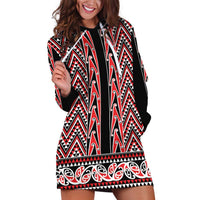 New Zealand Maori Niho Taniwha Hoodie Dress Whero Mangopare and Puhoro Pattern