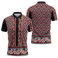 New Zealand Maori Niho Taniwha Zipper Polo Shirt Whero Mangopare and Puhoro Pattern LT9 - Polynesian Pride