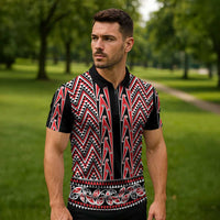 New Zealand Maori Niho Taniwha Zipper Polo Shirt Whero Mangopare and Puhoro Pattern LT9 - Polynesian Pride