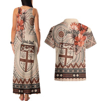 Vintage Bula Fiji Personalised Couples Matching Tank Maxi Dress and Hawaiian Shirt Beige Hibiscus Tapa Pattern LT9 - Polynesian Pride