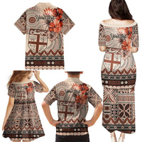 Vintage Bula Fiji Personalised Family Matching Puletasi and Hawaiian Shirt Beige Hibiscus Tapa Pattern LT9 - Polynesian Pride