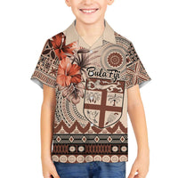 Vintage Bula Fiji Personalised Family Matching Puletasi and Hawaiian Shirt Beige Hibiscus Tapa Pattern LT9 Son's Shirt Beige - Polynesian Pride