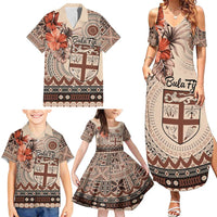 Vintage Bula Fiji Personalised Family Matching Summer Maxi Dress and Hawaiian Shirt Beige Hibiscus Tapa Pattern LT9 - Polynesian Pride