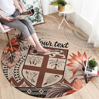 Vintage Bula Fiji Personalised Round Carpet Beige Hibiscus Tapa Pattern