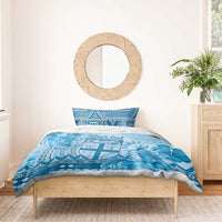 Vintage Bula Fiji Personalised Bedding Set Blue Hibiscus Tapa Pattern LT9