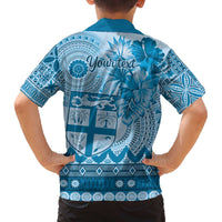 Vintage Bula Fiji Personalised Family Matching Puletasi and Hawaiian Shirt Blue Hibiscus Tapa Pattern LT9 - Polynesian Pride
